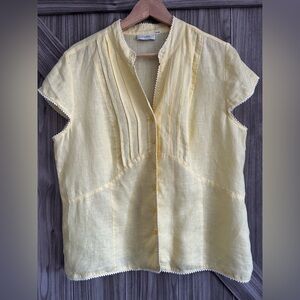 Laura Yellow Linen-Blend Pintuck Blouse ☀️